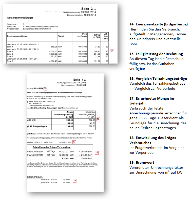 Rechnungserklärung Gas Detailinformationen