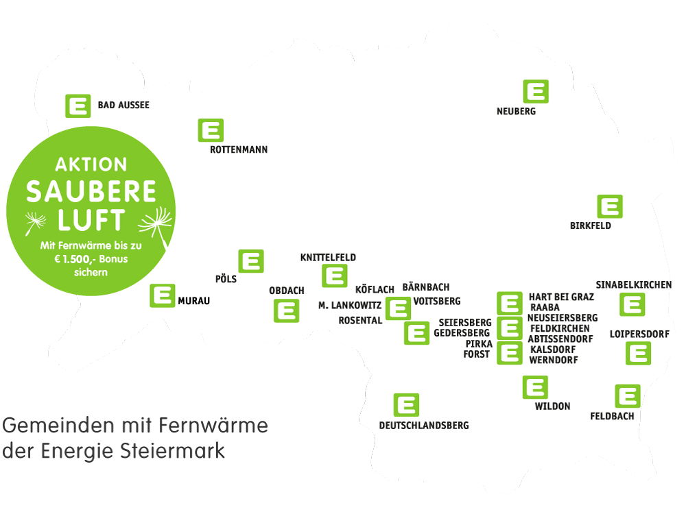 Gemeinden mit Fernwärme der Energie Steiermark