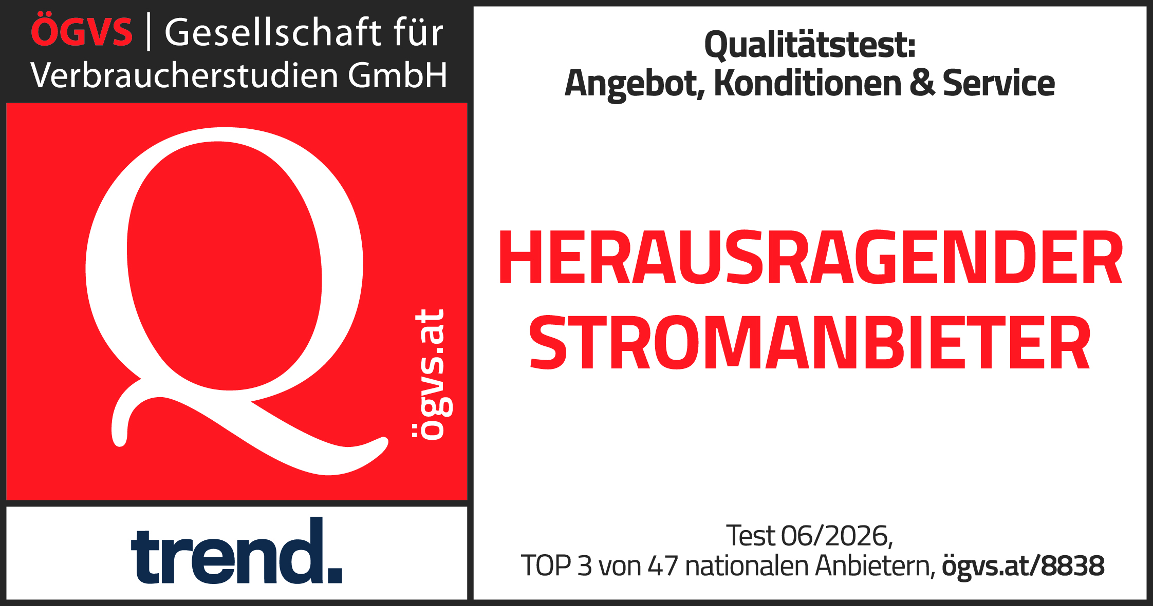 ÖGVS-Stromanbieter 2026: Energie Steiermark ist ausgezeichneter Top Stromanbieter