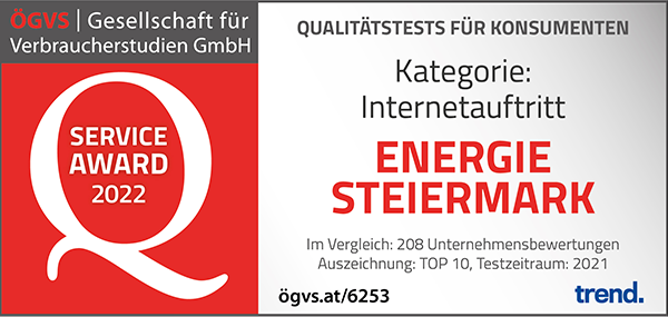 ÖGVS-Service-Award 2022 – Auszeichnung Energie Steiermark Internetauftritt